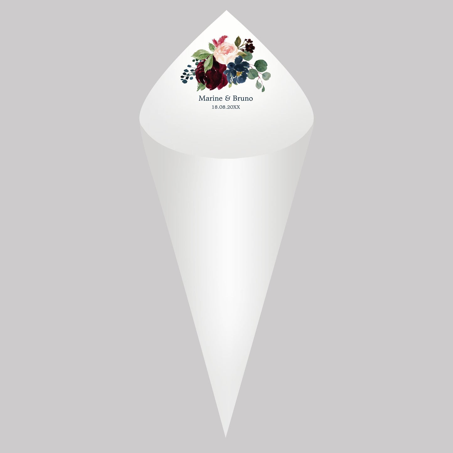 Personalized Wedding Cones,White Paper Size 16x16cm ,Custom Name and Date Confetti Toss Cones for Bridal Shower Party Favors