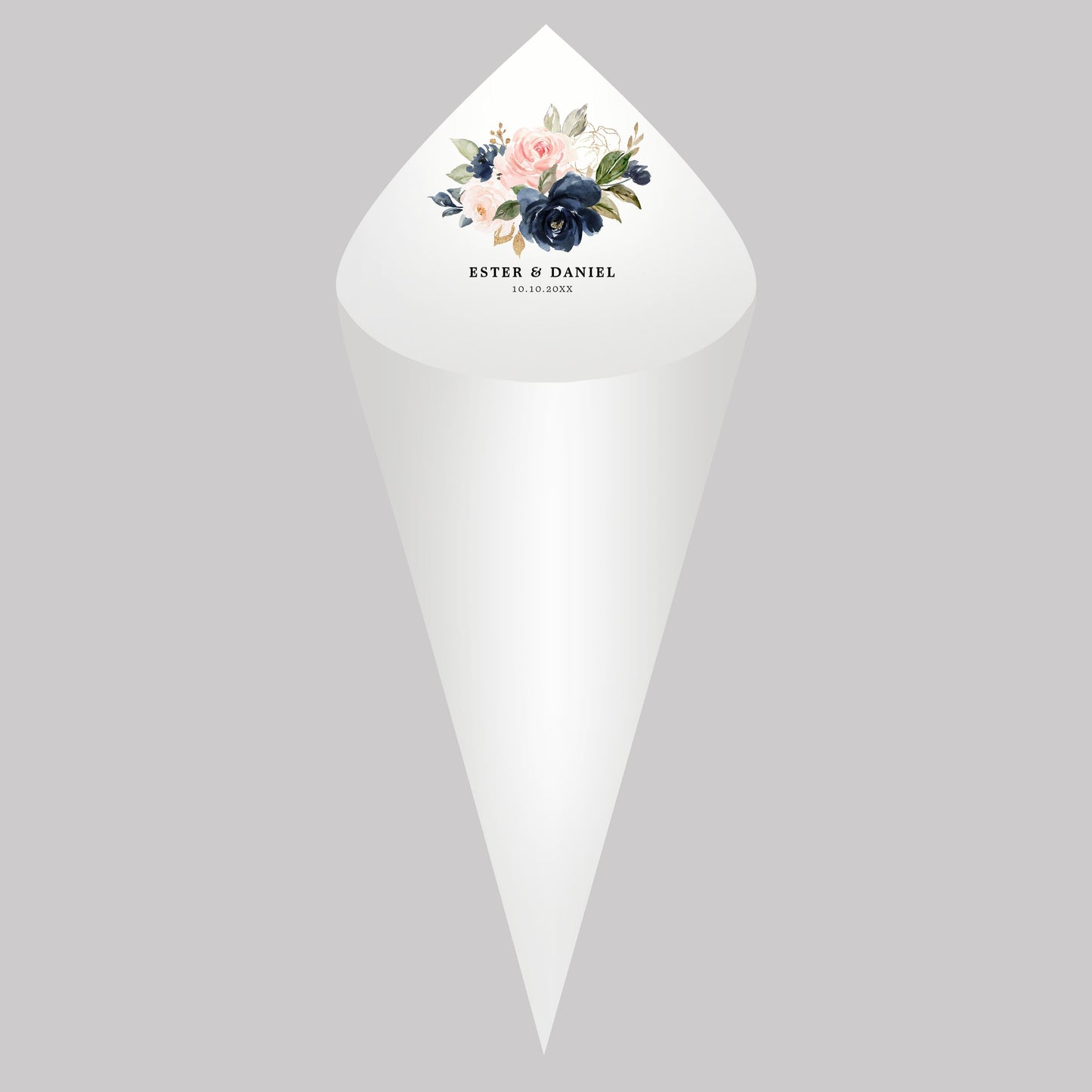 Personalized Wedding Cones,White Paper Size 16x16cm ,Custom Name and Date Confetti Toss Cones for Bridal Shower Party Favors
