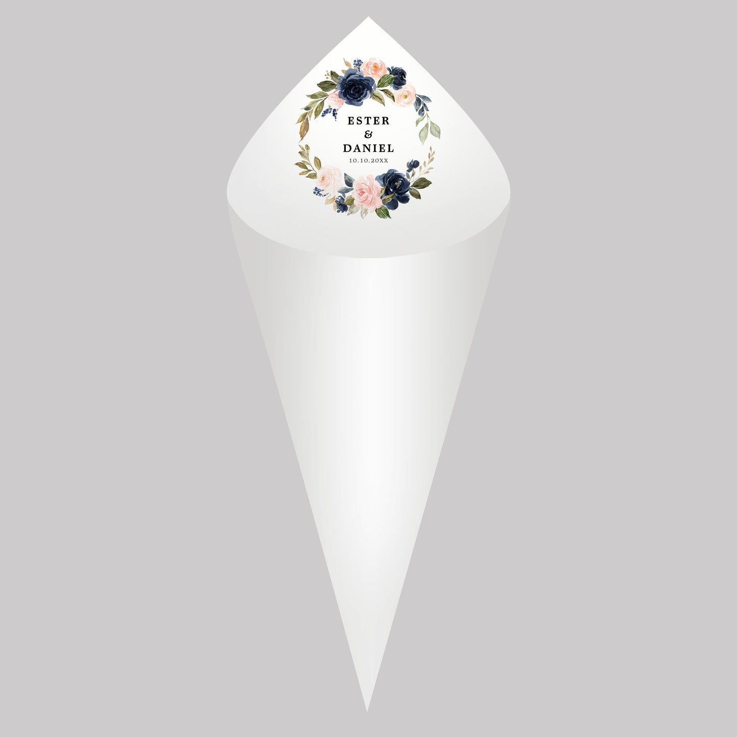 Personalized Wedding Cones,White Paper Size 16x16cm ,Custom Name and Date Confetti Toss Cones for Bridal Shower Party Favors