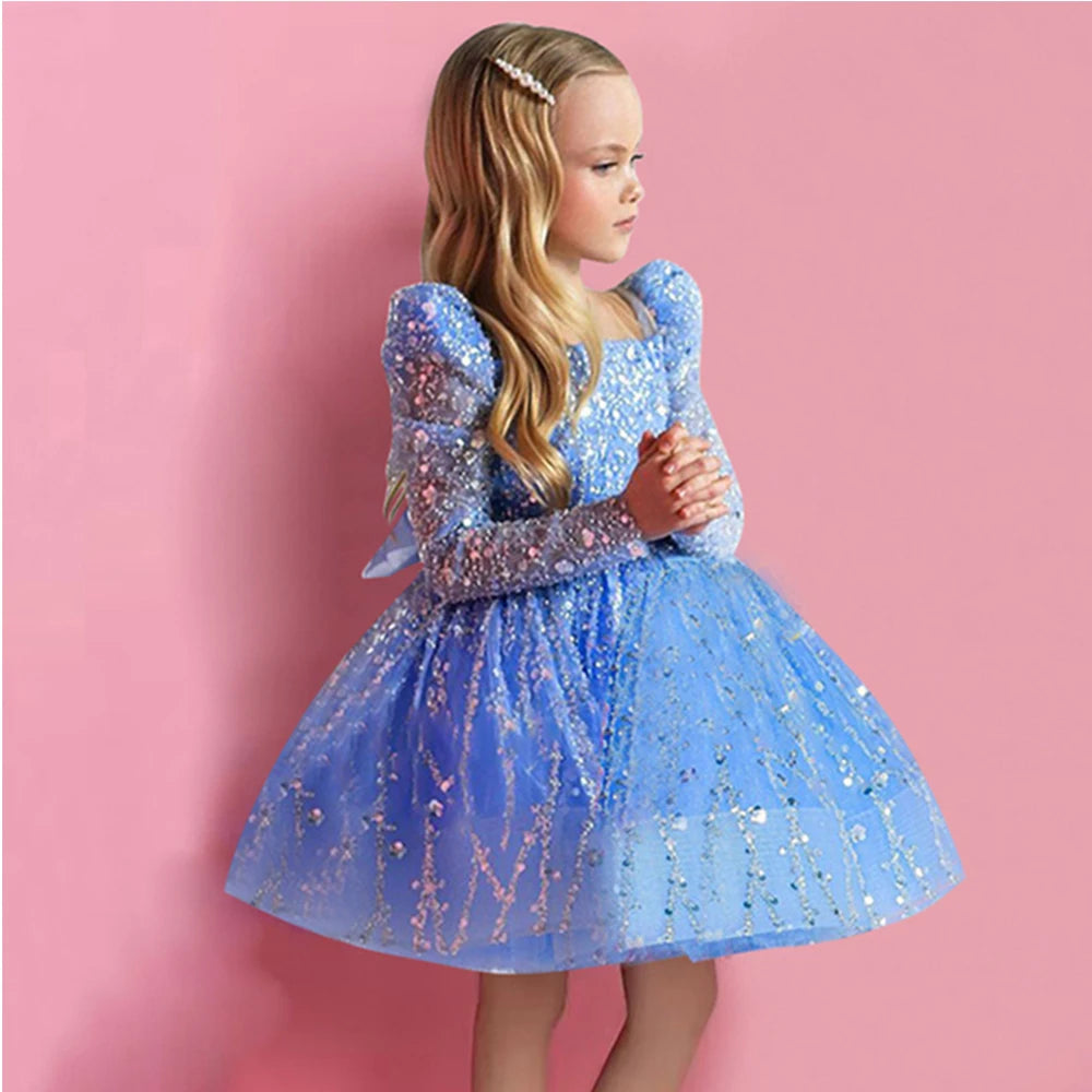pageant dress in blue sequence