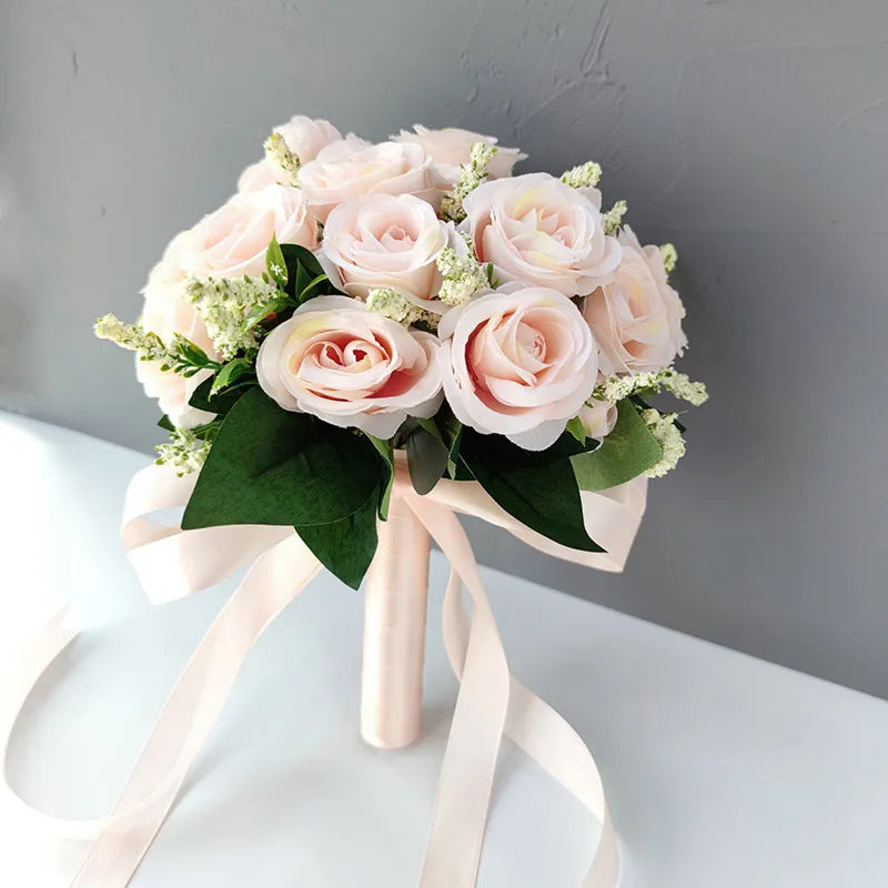 Bridal Bridesmaid Wedding Bouquet White Silk Flowers Roses
