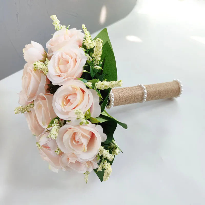 Bridal Bridesmaid Wedding Bouquet White Silk Flowers Roses