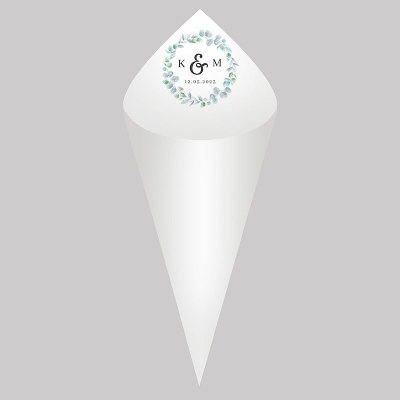 Personalized Wedding Cones,White Paper Size 16x16cm ,Custom Name and Date Confetti Toss Cones for Bridal Shower Party Favors