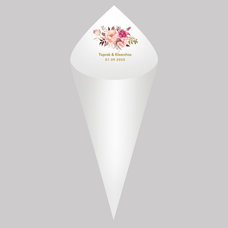 Personalized Wedding Cones,White Paper Size 16x16cm ,Custom Name and Date Confetti Toss Cones for Bridal Shower Party Favors