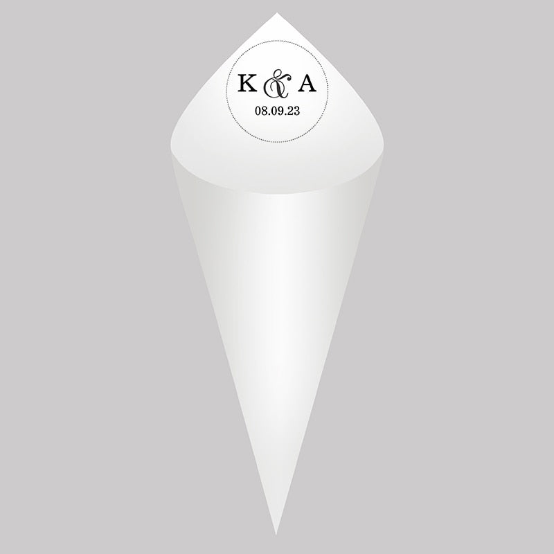 Personalized Wedding Cones,White Paper Size 16x16cm ,Custom Name and Date Confetti Toss Cones for Bridal Shower Party Favors