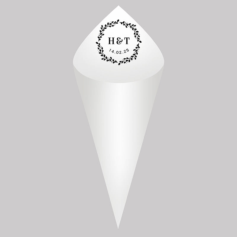Personalized Wedding Cones,White Paper Size 16x16cm ,Custom Name and Date Confetti Toss Cones for Bridal Shower Party Favors