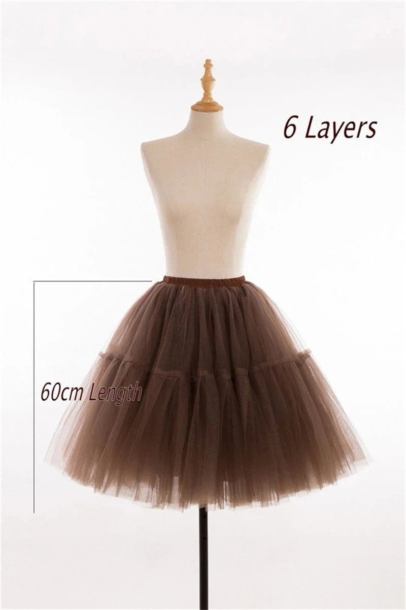 6 Layers Tulle Tutu Skirt Flare Puffy Petticoat Dress