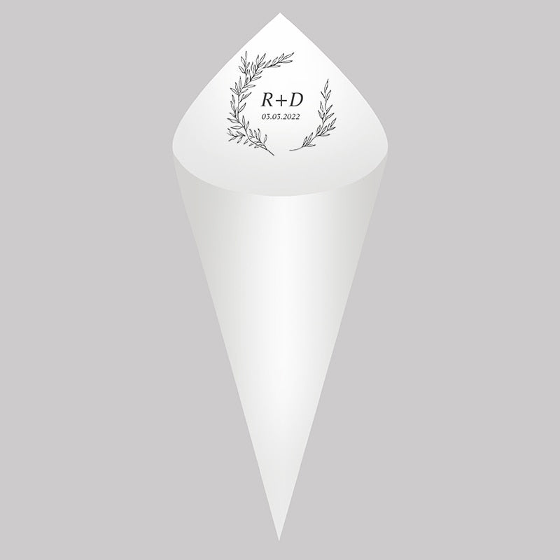 Personalized Wedding Cones,White Paper Size 16x16cm ,Custom Name and Date Confetti Toss Cones for Bridal Shower Party Favors