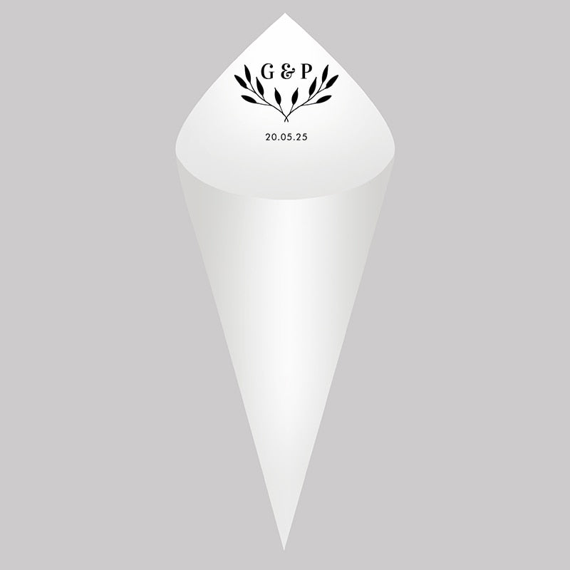 Personalized Wedding Cones,White Paper Size 16x16cm ,Custom Name and Date Confetti Toss Cones for Bridal Shower Party Favors