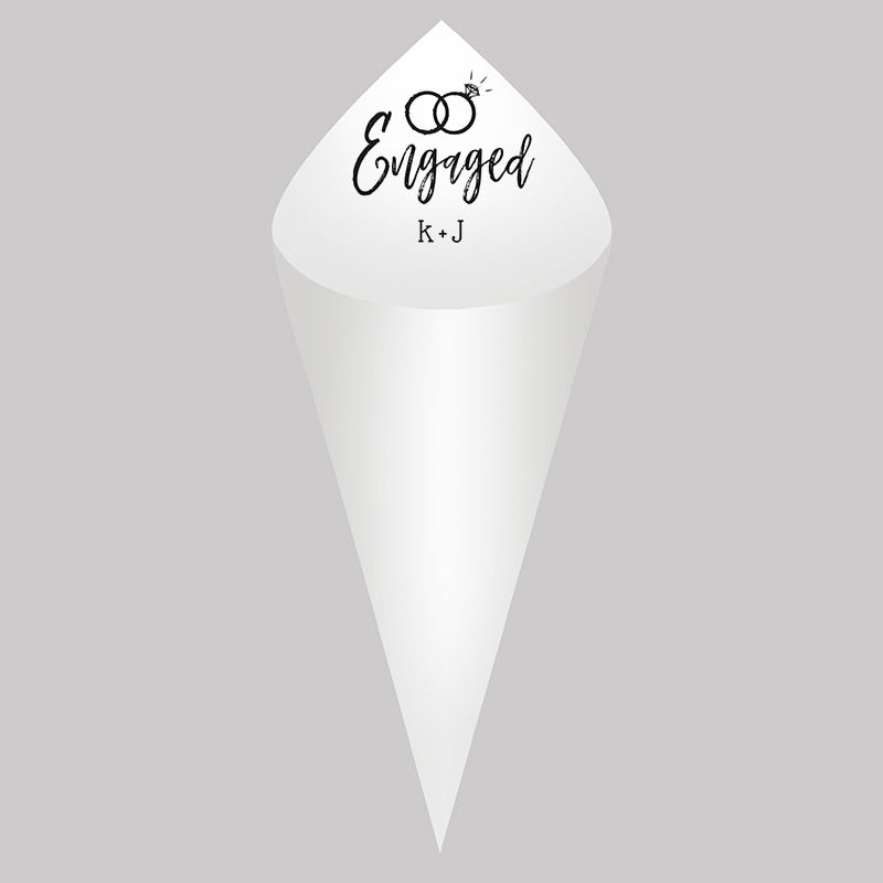 Personalized Wedding Cones,White Paper Size 16x16cm ,Custom Name and Date Confetti Toss Cones for Bridal Shower Party Favors