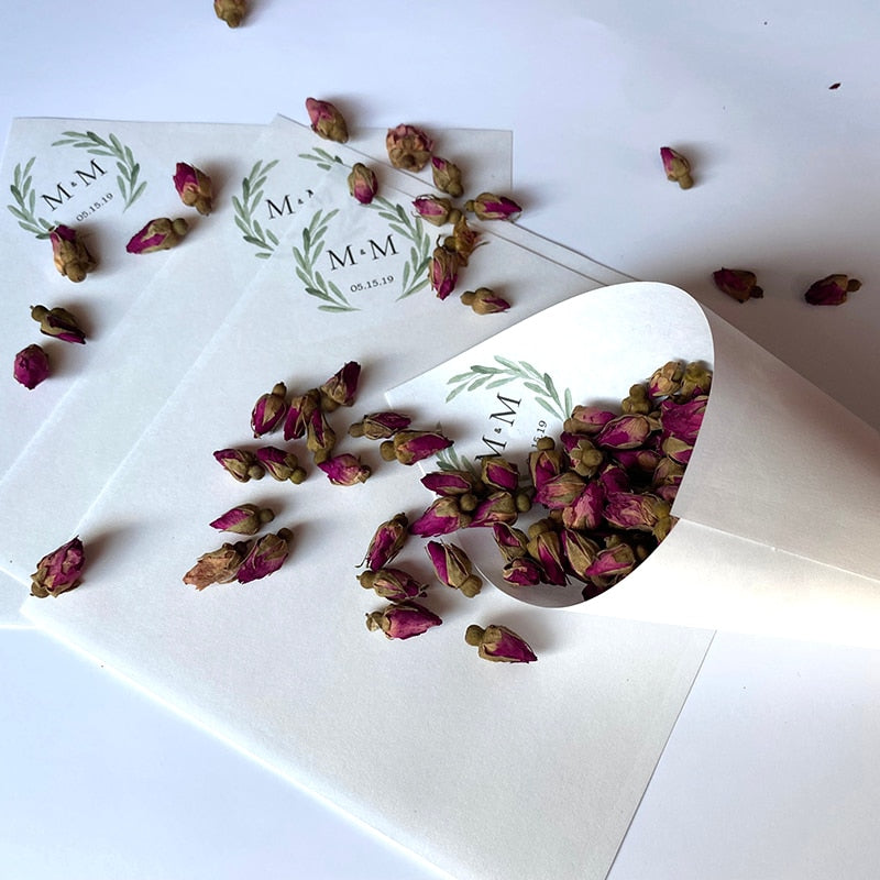 Personalized Wedding Cones,White Paper Size 16x16cm ,Custom Name and Date Confetti Toss Cones for Bridal Shower Party Favors