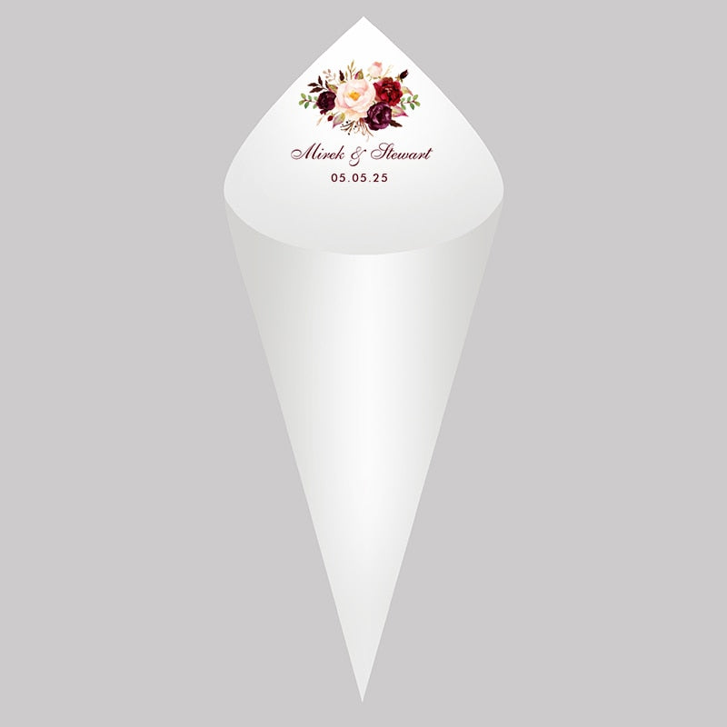 Personalized Wedding Cones,White Paper Size 16x16cm ,Custom Name and Date Confetti Toss Cones for Bridal Shower Party Favors