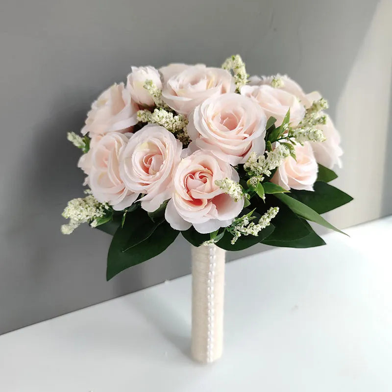 Bridal Bridesmaid Wedding Bouquet White Silk Flowers Roses