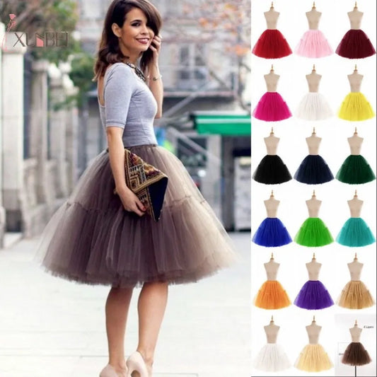 6 Layers Tulle Tutu Skirt Flare Puffy Petticoat Dress