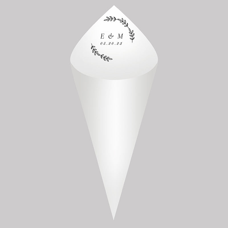Personalized Wedding Cones,White Paper Size 16x16cm ,Custom Name and Date Confetti Toss Cones for Bridal Shower Party Favors