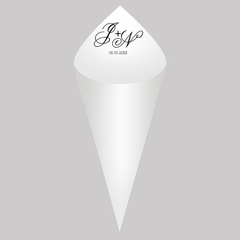 Personalized Wedding Cones,White Paper Size 16x16cm ,Custom Name and Date Confetti Toss Cones for Bridal Shower Party Favors