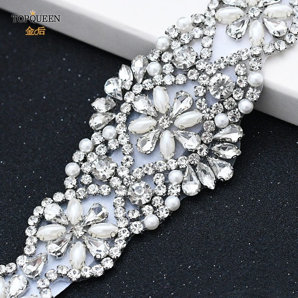 Bridal Belts Bling Wedding Jewelry Silver Rhinestone Pearl Crystal Sparkly Belts