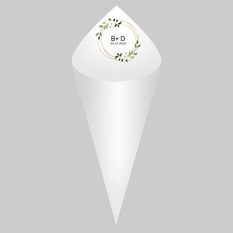 Personalized Wedding Cones,White Paper Size 16x16cm ,Custom Name and Date Confetti Toss Cones for Bridal Shower Party Favors