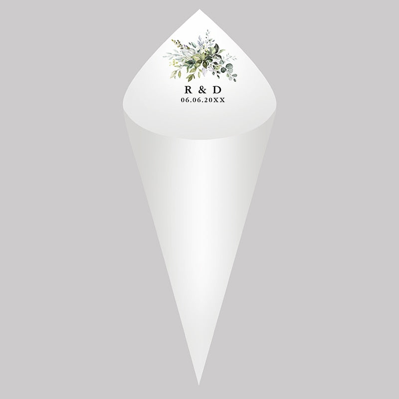 Personalized Wedding Cones,White Paper Size 16x16cm ,Custom Name and Date Confetti Toss Cones for Bridal Shower Party Favors