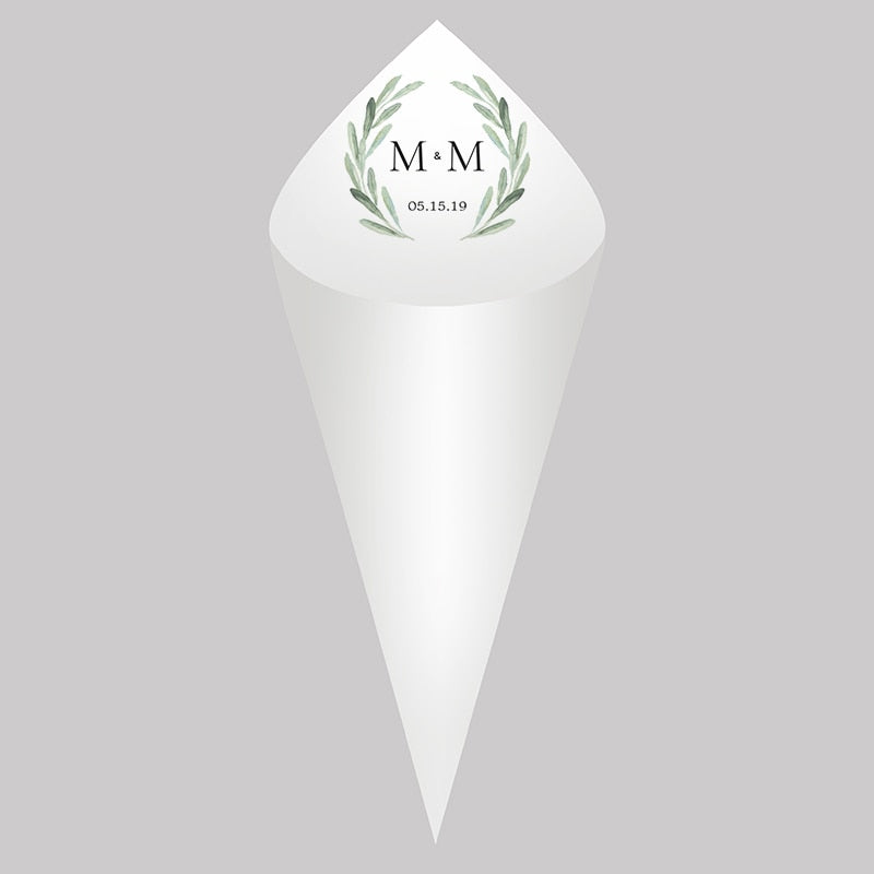 Personalized Wedding Cones,White Paper Size 16x16cm ,Custom Name and Date Confetti Toss Cones for Bridal Shower Party Favors