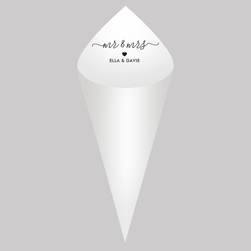 Personalized Wedding Cones,White Paper Size 16x16cm ,Custom Name and Date Confetti Toss Cones for Bridal Shower Party Favors