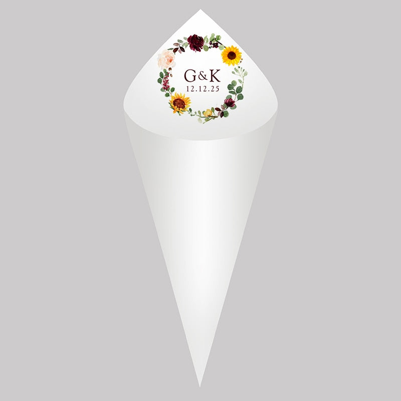Personalized Wedding Cones,White Paper Size 16x16cm ,Custom Name and Date Confetti Toss Cones for Bridal Shower Party Favors