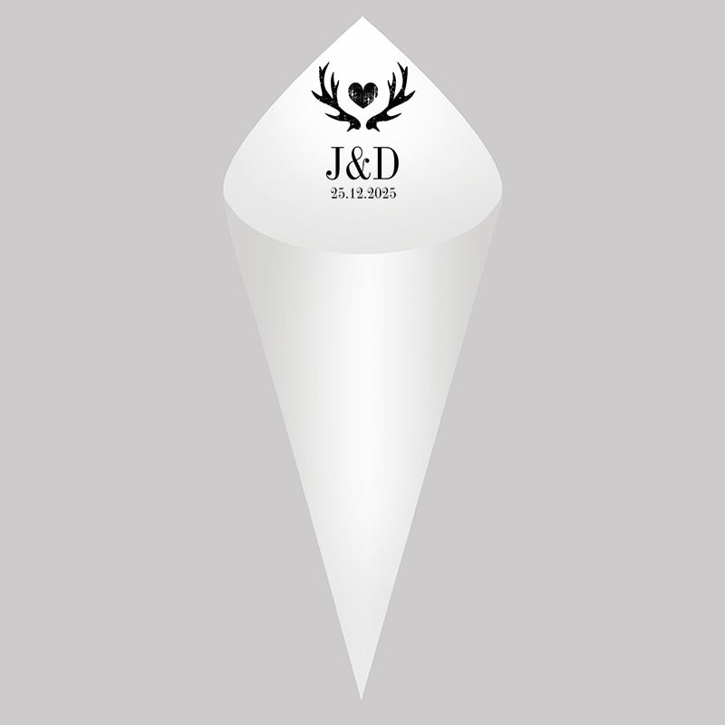 Personalized Wedding Cones,White Paper Size 16x16cm ,Custom Name and Date Confetti Toss Cones for Bridal Shower Party Favors