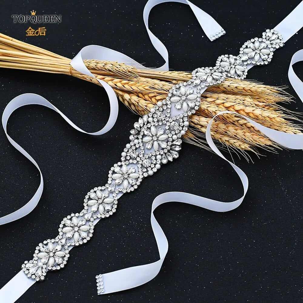 Bridal Belts Bling Wedding Jewelry Silver Rhinestone Pearl Crystal Sparkly Belts