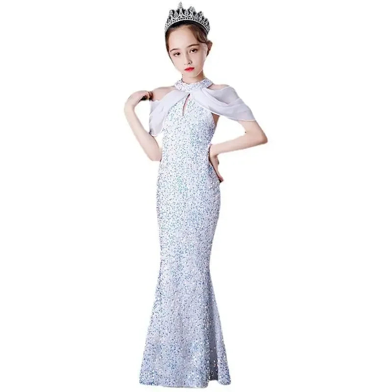 Children Teen Princess Dress Shiny Sequined Mermaid Dress