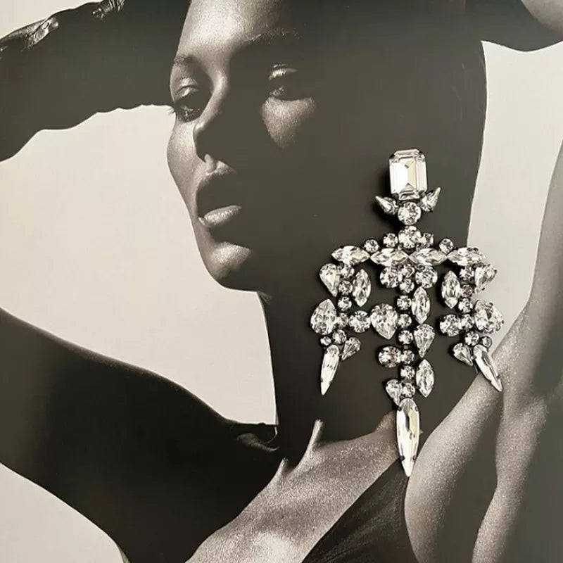 Crystal Geometric Tassel Drop Earrings