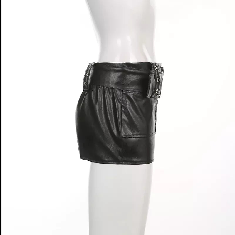 Slim Pu Leather Skirt Below The Navel With Sashes