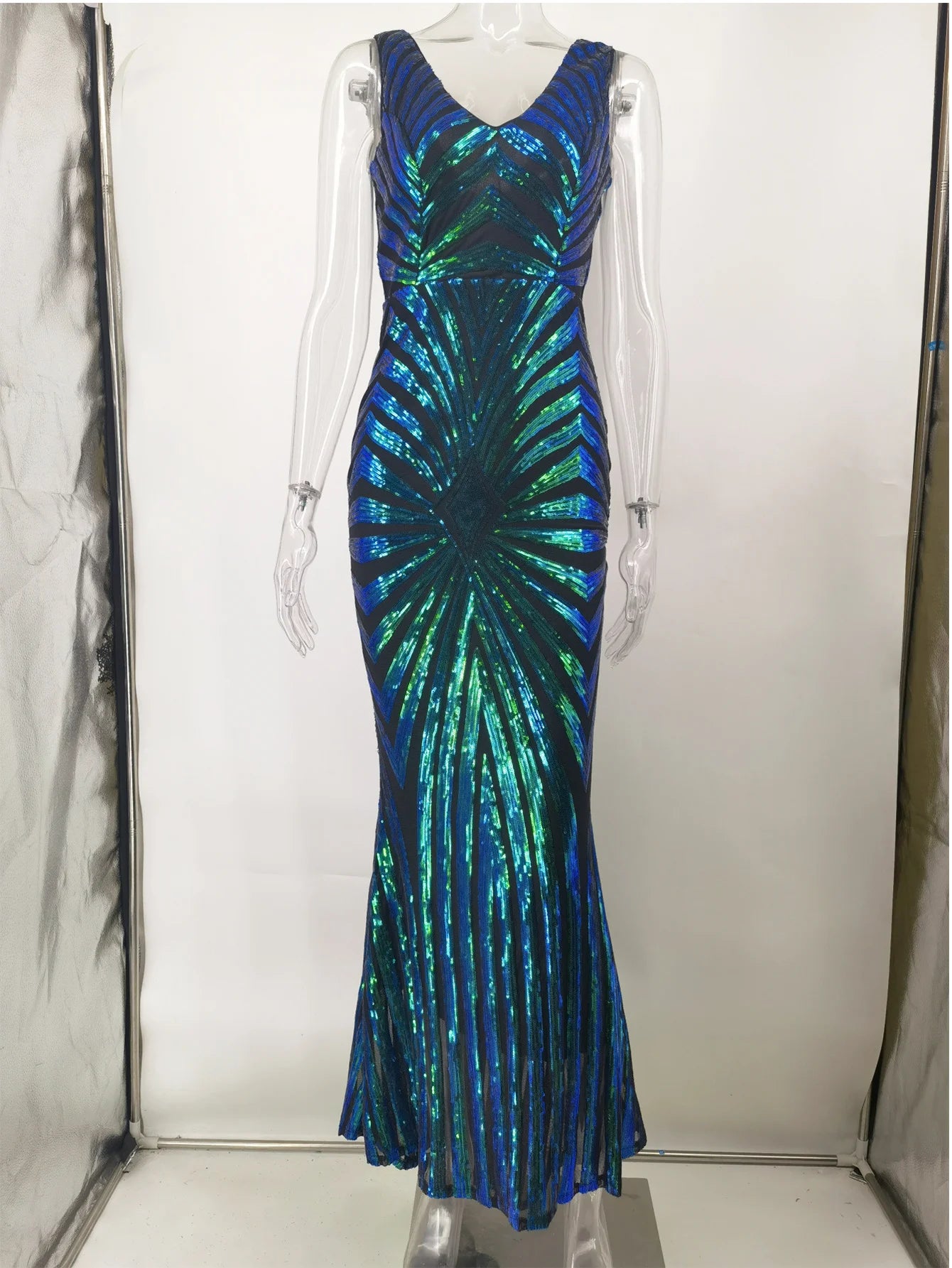 Maxi Sequin Elegant Dress Long Prom Backless Dress