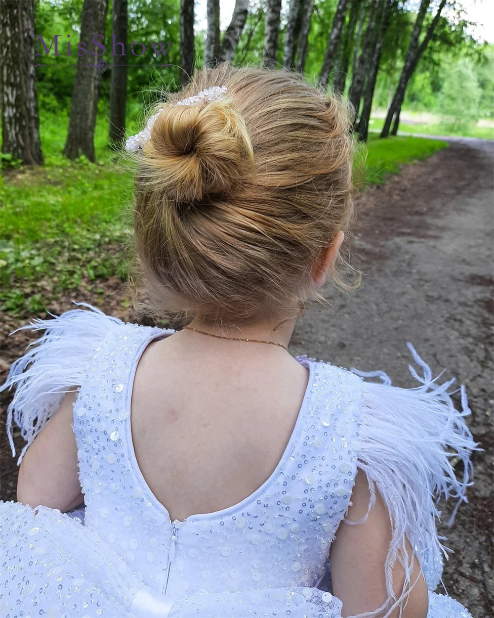 Glitter Beads Flower Girl Pageant Princess Dress