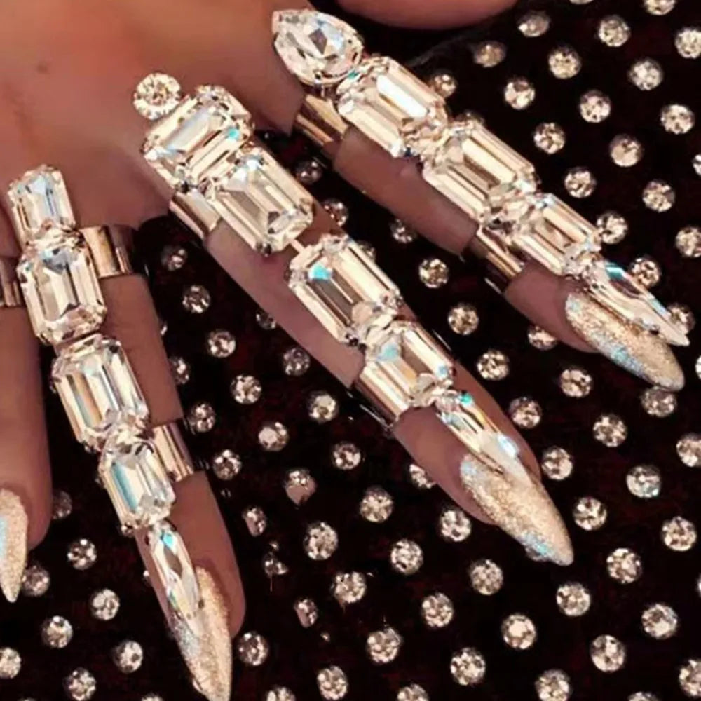 5pcs/set Crystal Square Stone Adjustable Cuff Rhinestone Rings