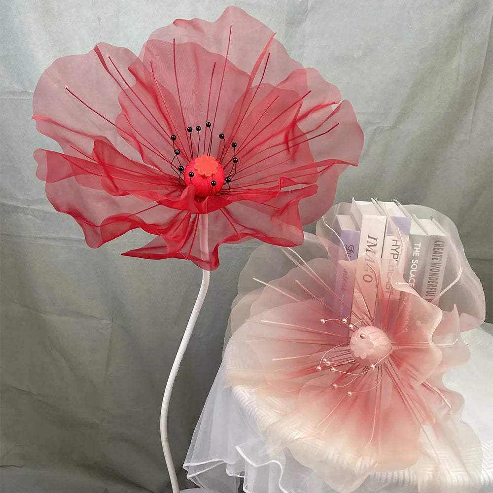 Silk Yarn Poppy Artificial Flower Head Giant Yarn Flower