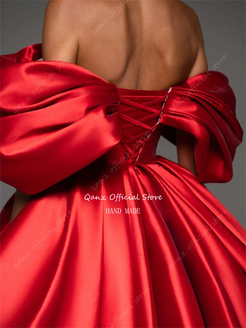 Short Red Off The Shoulder Above Knee Satin Formal Gowns