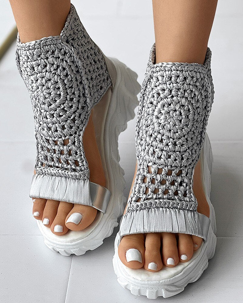 Sandals Unique Braided Geometric Wedge Sandals Knitted Elastic