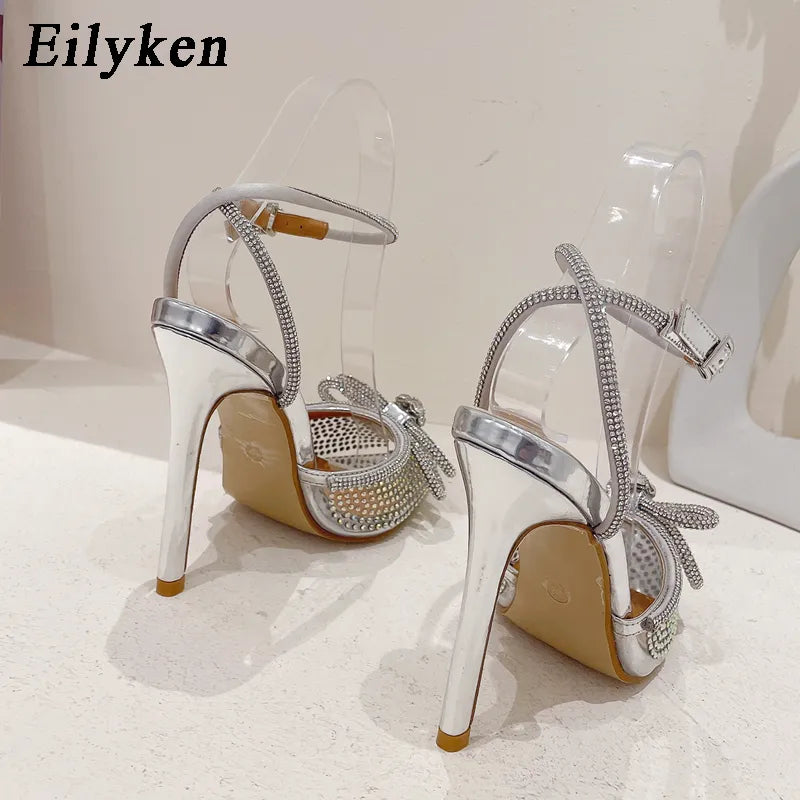 Transparent Pumps Butterfly-knot crystal High Heels Pointed Toe shoes