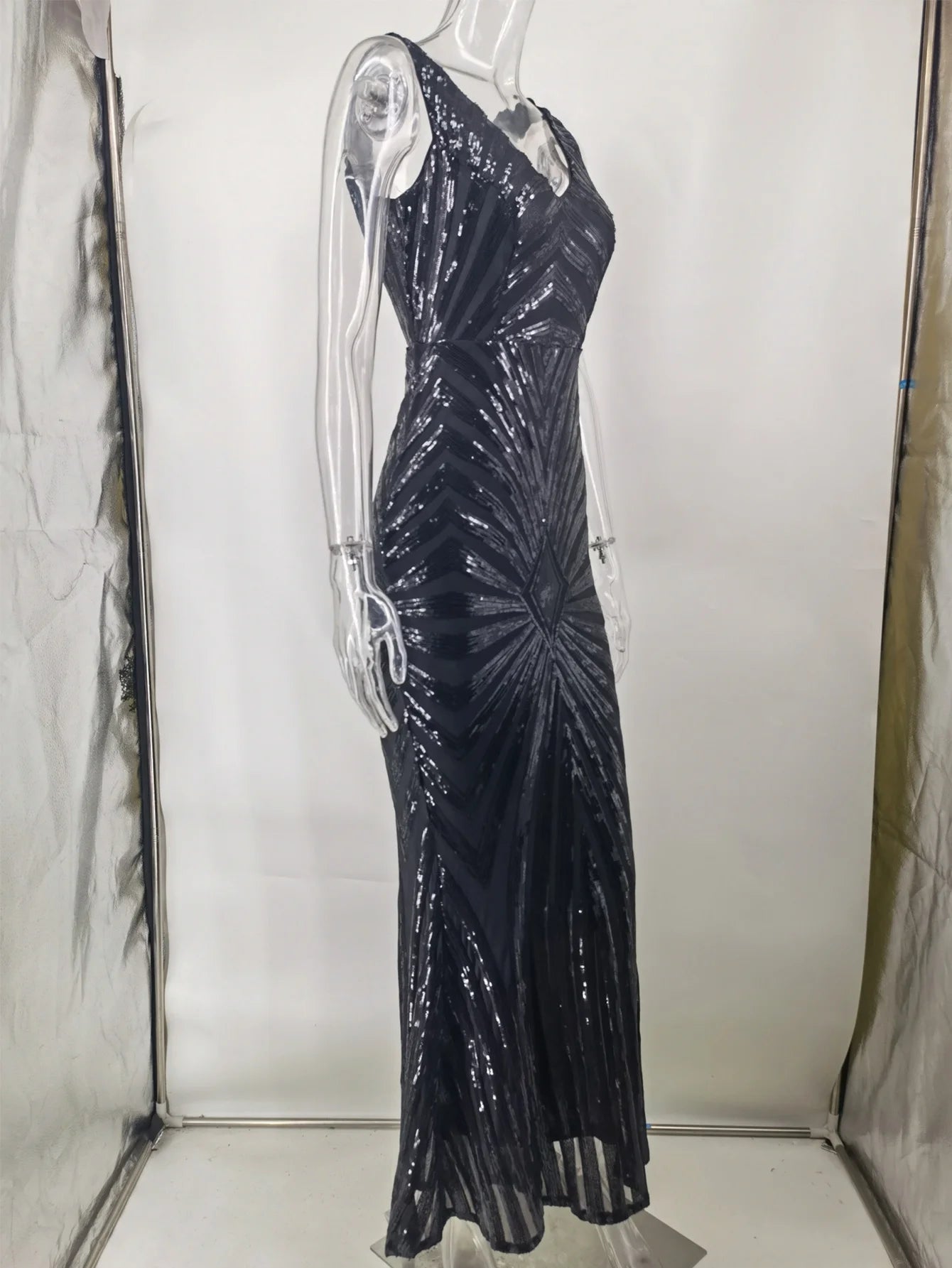 Maxi Sequin Elegant Dress Long Prom Backless Dress