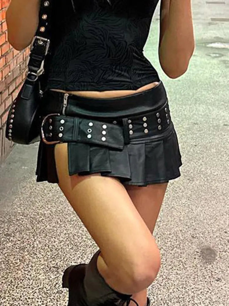 Slim A-Line Pleated Split Mini Skirt