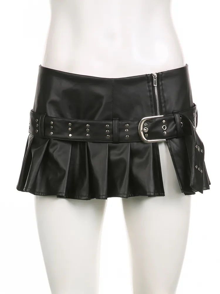 Slim A-Line Pleated Split Mini Skirt