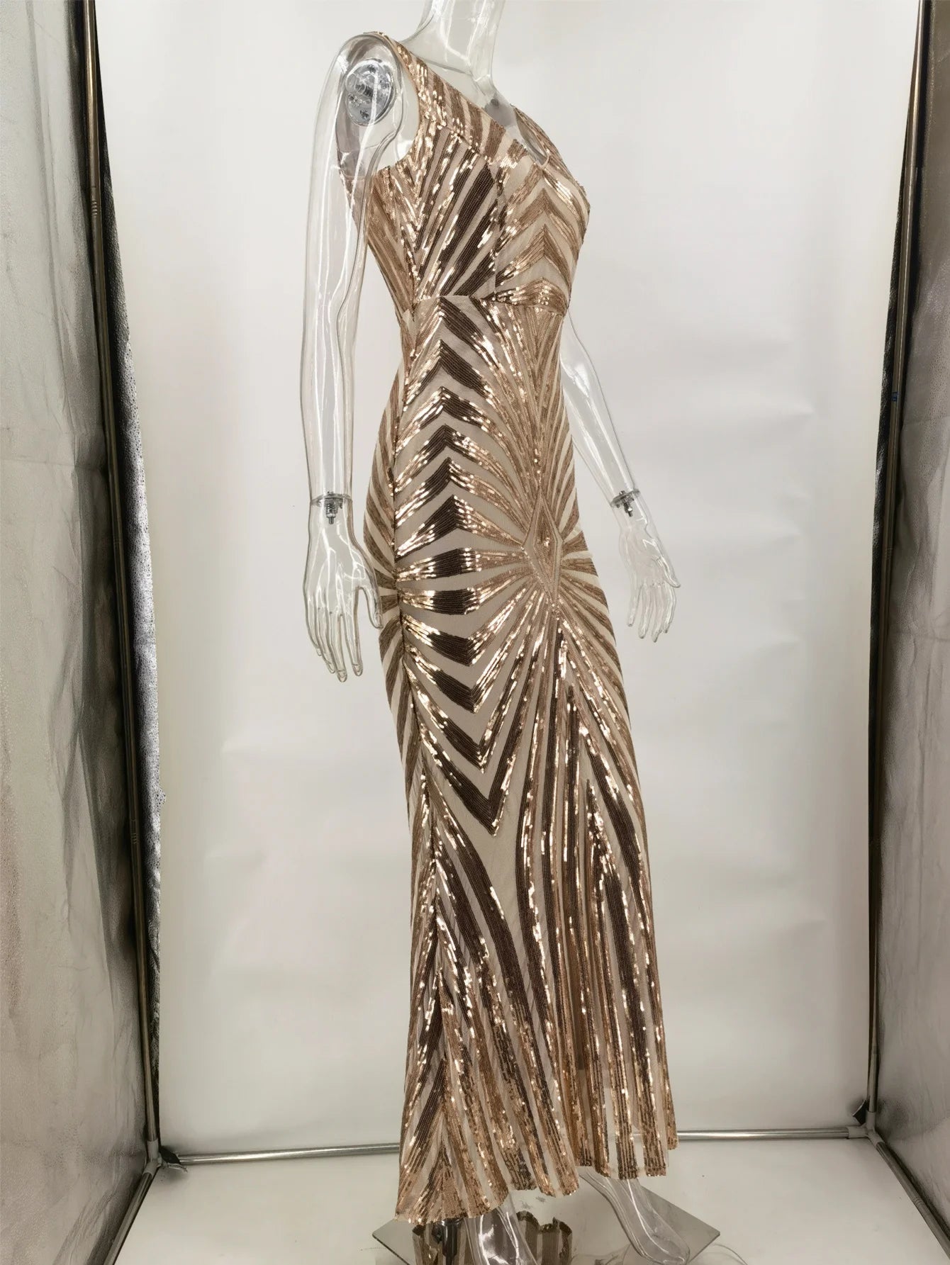 Maxi Sequin Elegant Dress Long Prom Backless Dress