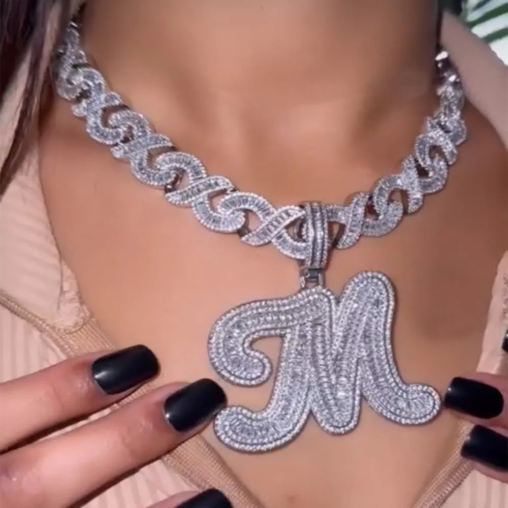 Letter Pendant Iced Out Cubic Zirconia Infinity Cuban Chain Necklaces Fashion Hip Hop Jewelry for Gift
