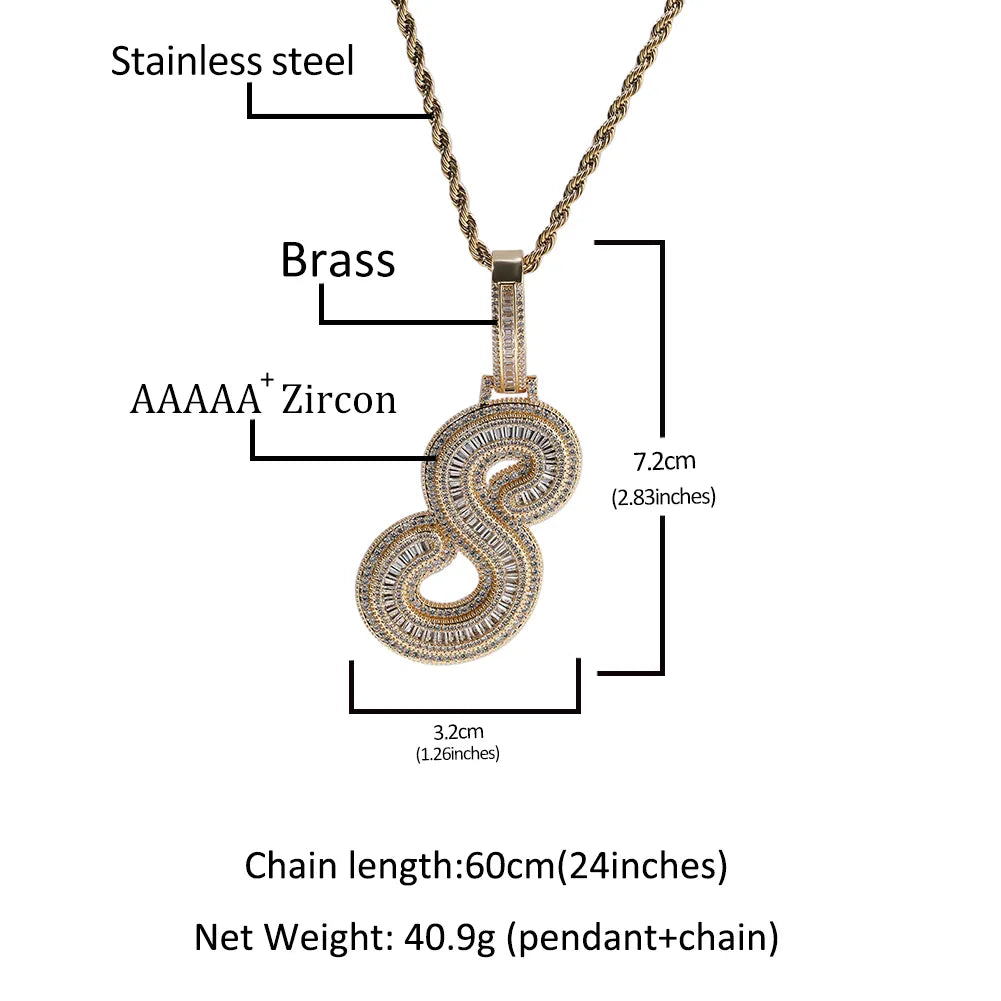 Letter Pendant Iced Out Cubic Zirconia Infinity Chain Necklaces