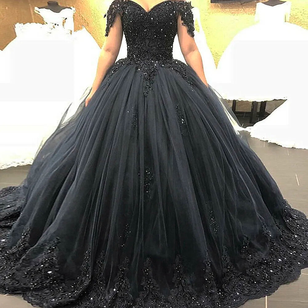 Gothic Crystals Black Wedding Dresses Lace Appliques Ball Gown Make Me Elegant Gothic Crystals Black Wedding Dresses Lace Appliques Ball Gown Make Me Elegant