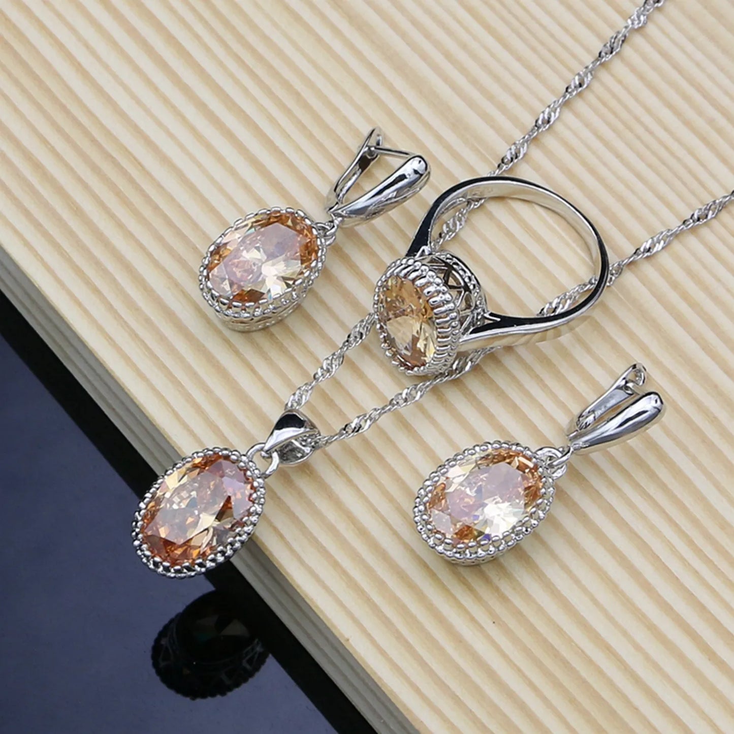 Silver 925 Bridal Jewelry Champagne Zircon Jewelry Sets