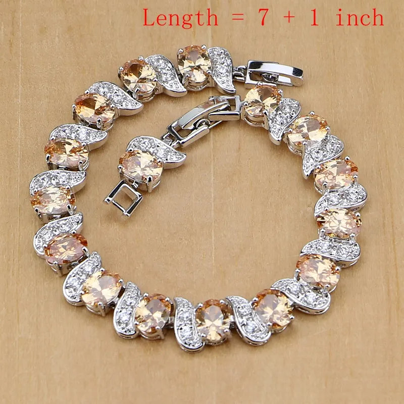Silver 925 Bridal Jewelry Champagne Zircon Jewelry Sets
