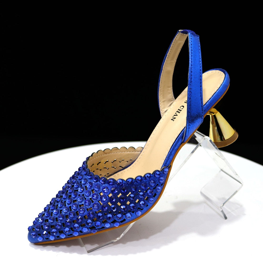 Pointed Toe Heels Elegant Colors Diamond Pumps Shoes and Bags Matching Set
