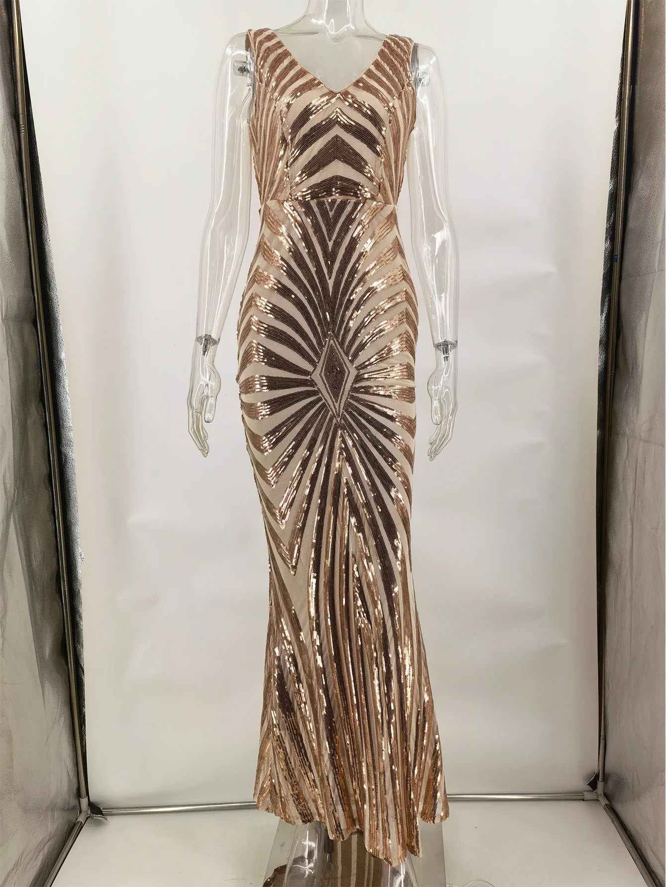 Maxi Sequin Elegant Dress Long Prom Backless Dress