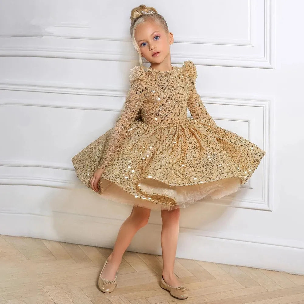 Gold Sequin Princess Flower Girl Dress Make Me Elegant Gold Sequin Princess Flower Girl Dress Make Me Elegant